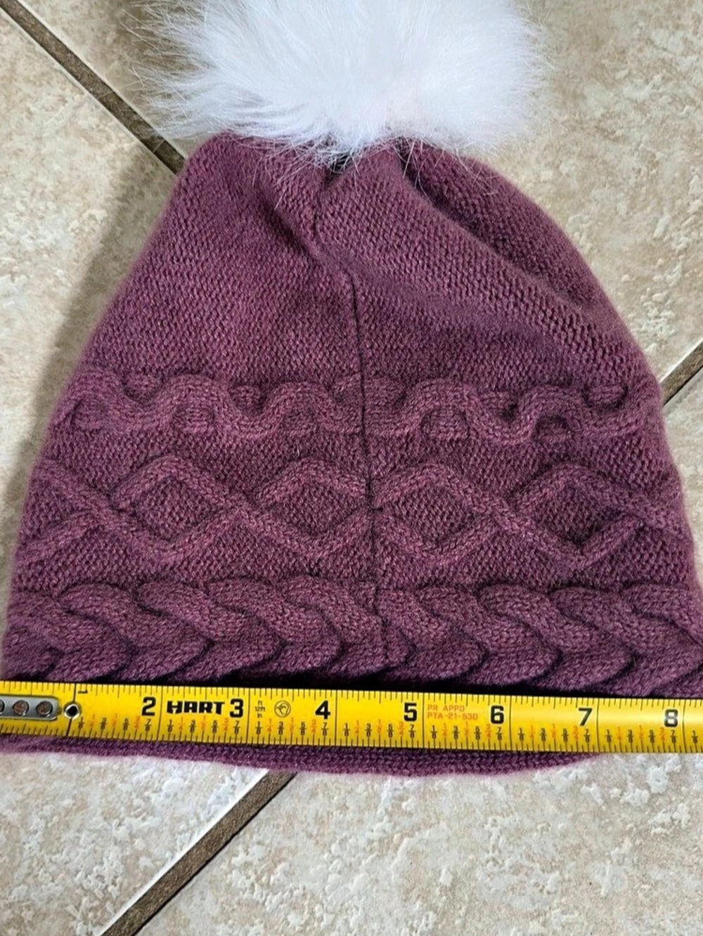 WHITE PINE MAUVE 100% Cashmere 2 PLY WITH Faux Fur Pom Knit Beanie Winter Hat - Picture 3 of 6